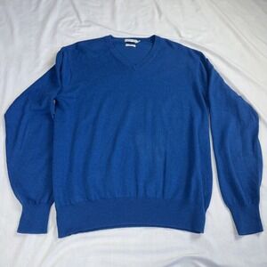 Peter Millar Cotton And Cashmere V-Neck Pullover Sweater Mens Size M Blue "read"